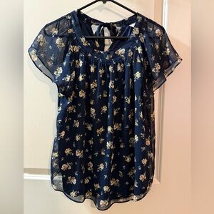 LC Lauren Conrad Navy Floral Blouse
